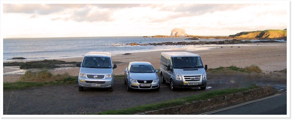 Our taxi fleet and a North Berwick view